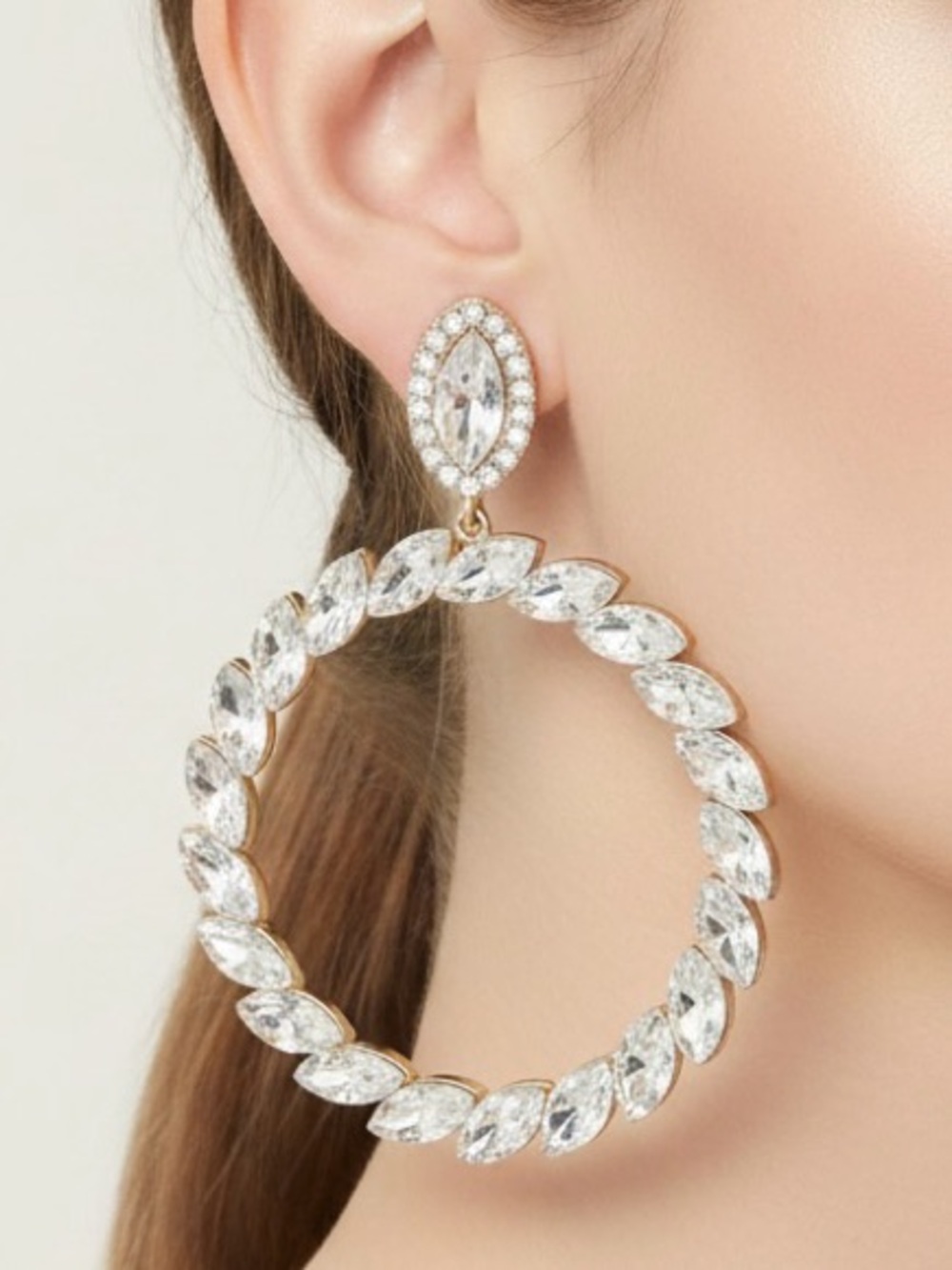 Gold-Tone Marquise Crystal Hoop Earrings in Clear